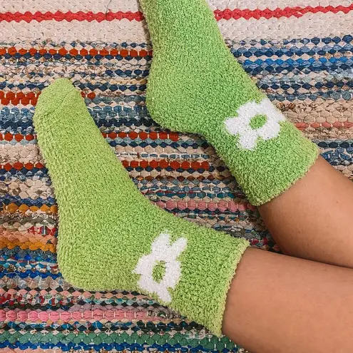 Lime Green Fuzzy Daisy Flower Socks