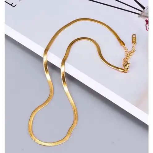Boutique 3mm Gold Herringbone Necklace | Gold Plated‎ Sterling Silver
