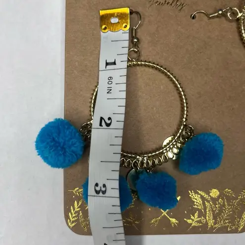 Shiraleah CHICAGO Zola Turquoise Blue Earrings Boho Gypsy Pom Hoops NWT