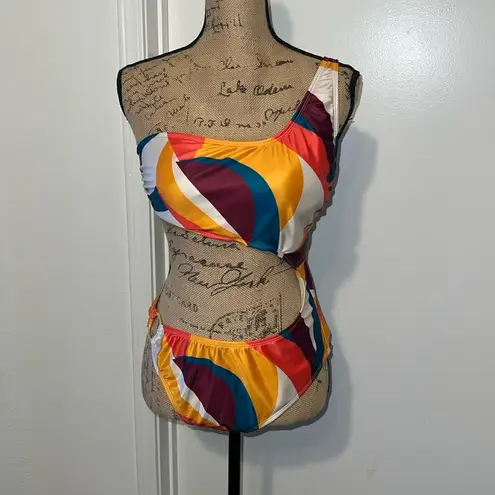 Shade & Shore  Women's One Shoulder Cut Out One Piece Swimsuit Abstract