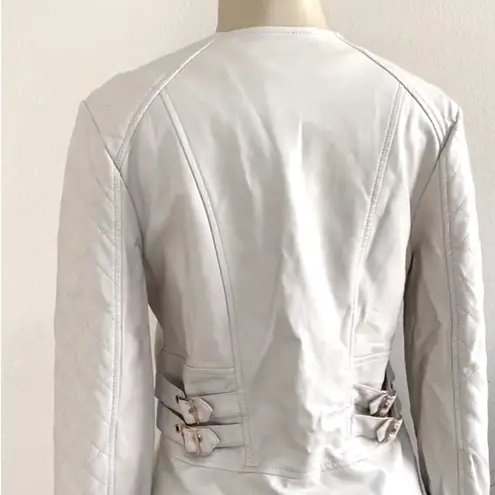 Bar III Winter White Faux Leather Moto Jacket