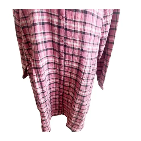 Garnet Hill Women’s Organic Cotton Plaid Shirt Dress Size 18 Pink Pockets Cabin