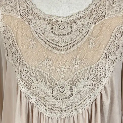 Ultra Pink Small Victorian Top Asymmetrical Crochet Lace Lined Long Bell Sleeves