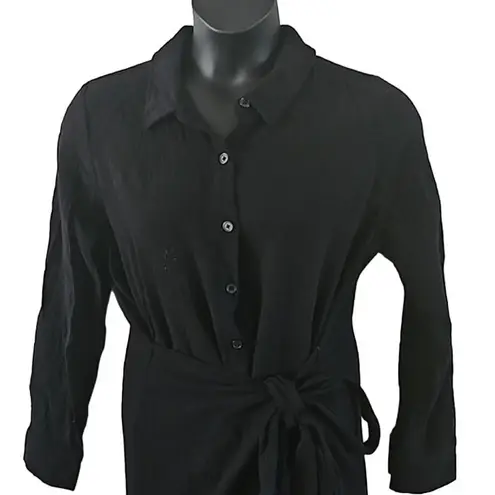 Belle Beach by Kim Gravel Petite Gauze Tie Front Shirt Dress – Size LP – Black