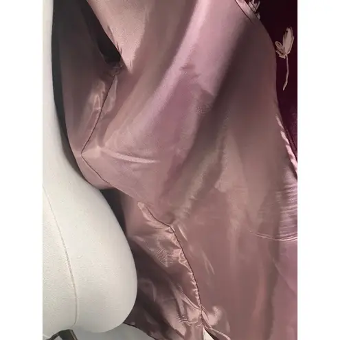 Ett:Twa by Anthropologie Burgundy Floral Satin Open Front Blazer Jacket Womens M Purple Size M