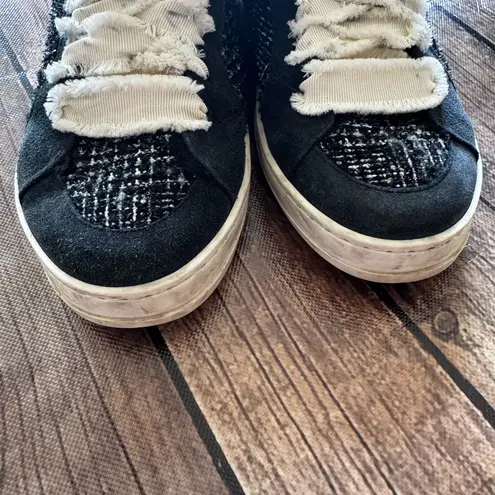 P448 👟 High Top Tweed Sneakers - Black & White - Size 38 (US 8) ✨