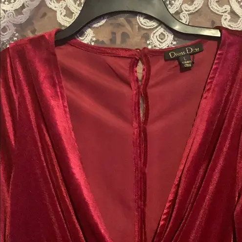 Red Velvet Plunge Gown with Bishop Sleeves Size L