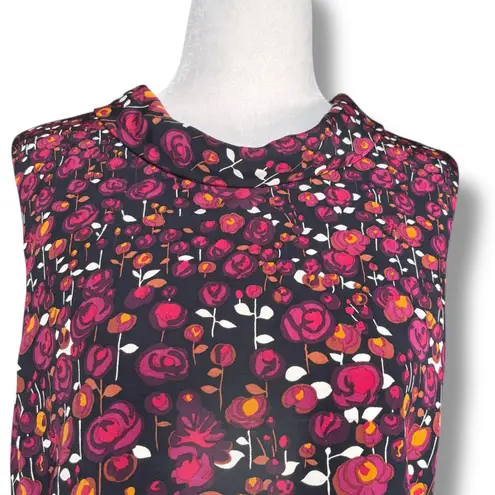 Elie Tahari Silk Floral Roll Neck Sleeveless A-Line Dress Pink Orange Black