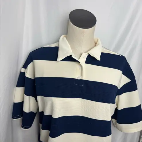 Striped Navy and Cream Top Loose Polo Short Sleeve T