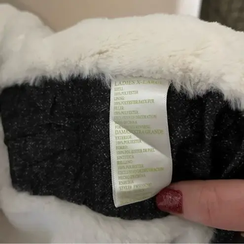 Green Tea Womens Grey Puffer Faux Fur Lined Vest Pockets sz XL Warm Winter White