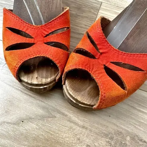 MAGUBA SWEDEN | Rio Dark Orange Clogs Wood Heel Suede Upper | Size 40 9 9.5 Brown