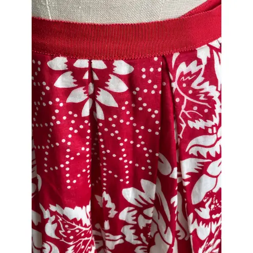 Anna Sui Red & White Floral Boho Wrap Skirt Vintage Peasant Cotton Size 8