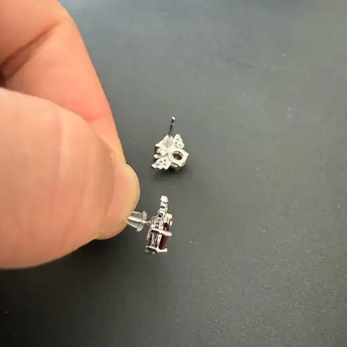 S925 Garnet & CZ Crown & Wings Earrings Red