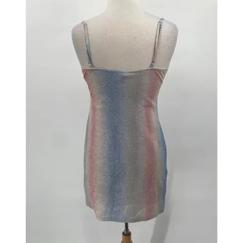 Vintage 90s Y2k Sparkle Mini Dress Glitter Ombre Stripe Silver Pink Blue Small