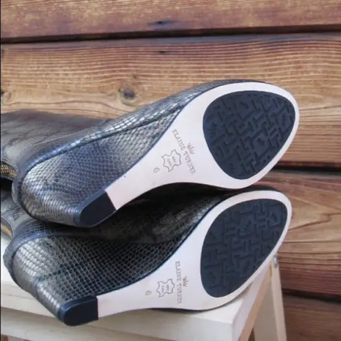 Elaine Turner NWB Snake Print Leather wedge Boots