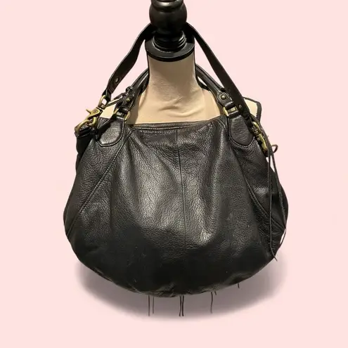 Botkier 90s-Y2K Botiker NY oversized black pebbled leather half moon tassel hobo bag big