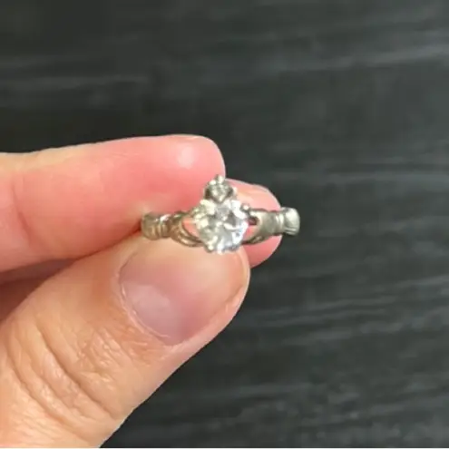 Claddagh Silver Ring with Clear Stone