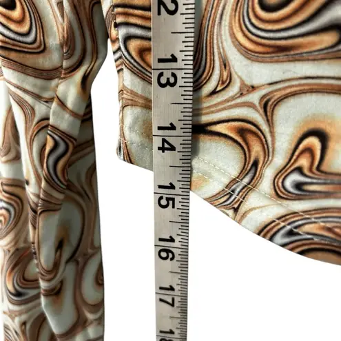 Brown & Teal Hippie 70s Style Crop Top Long Sleeve Shirt Women’s Size Medium! Blue