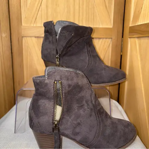 Bella Marie Brown Ankle Booties with Stacked Heel