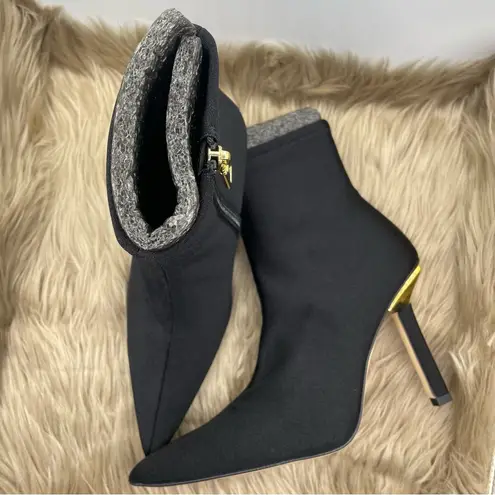 Good American  black shine neoprene ankle heel boots women Size 8.5