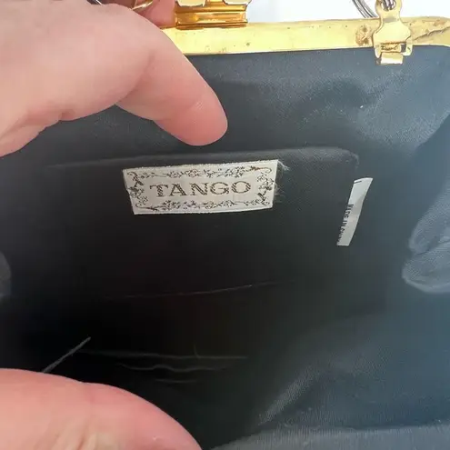 Tango Women's Black Satin Flat Pleated Rhinestone Clutch Purse Shoulder Bag Black