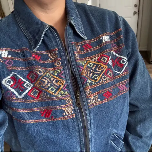 Vintage 90’s Agan Collection Embroidered Southwestern Zippered Denim Jacket Blue Size 2X