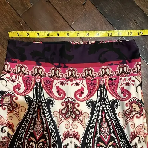 Venus  Wide Leg Paisley Print Pant Stretchy Side zip Pink Multi Size XS Flowy