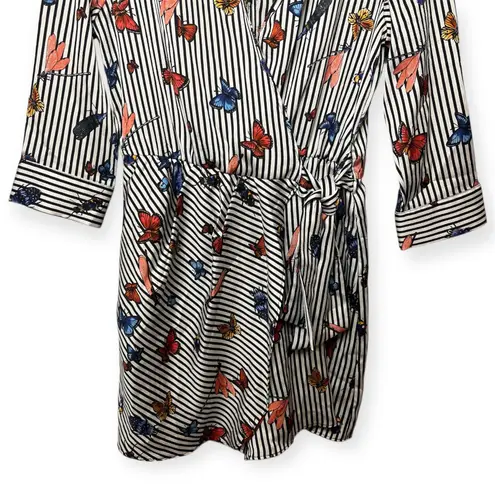Zara Basic Butterfly Print White Black Striped Wrap Romper Vacation Cruise Sz S