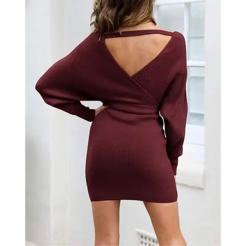 NEW Batwing Sleeve Wrap Knit Backless Pullover Sweater Dress L NO BELT Size L