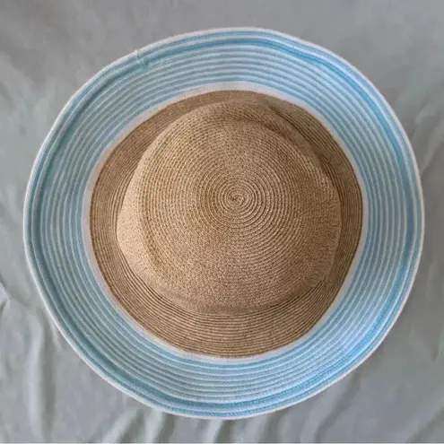 ERIC JAVITS Hampton Sun Hat Squishee Straw Packable Wide Brim Natural Gold Blue Tan