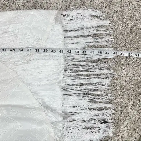 Lulus Always Ravishing White Cotton Eyelet Fringe Tulip Midi Dress Medium NWT