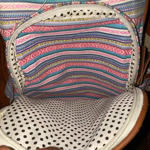 Madden Girl Boho Indie Striped Tribal Print Backpack Pink vegan leather trim