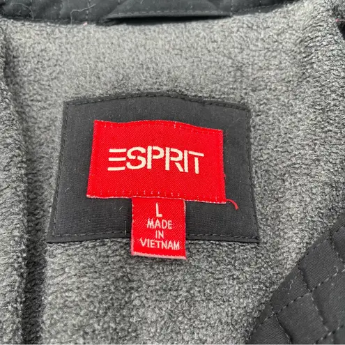 Esprit Quilted Jacket Full Zip Pockets Black Women’s Large Button Lined Y2K