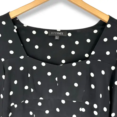 Intermix | Size 4 | 100% Silk Long Sleeve Low Cut April Polka Dot Dress in Black