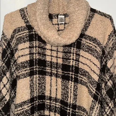 Time and Tru Cowl Neck Boucle Poncho Fringe Cape Heritage Plaid Women’s L - Image 3