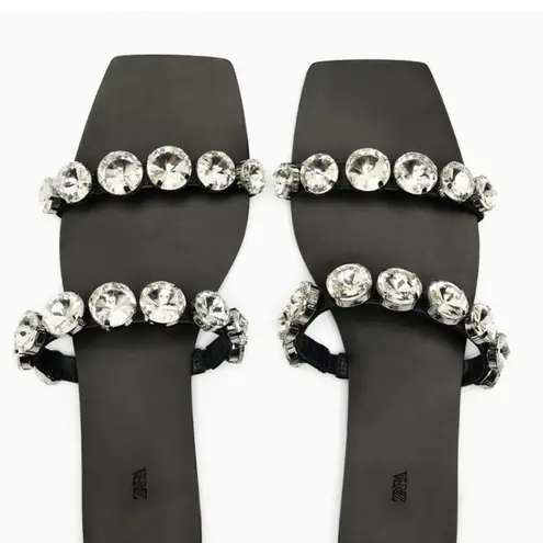 ZARA EMBELLISHED FLAT LEATHER SANDALS