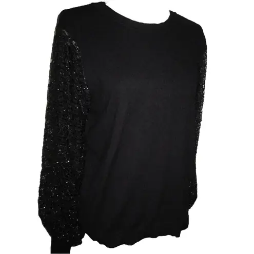 SIONI Semi Sheer Sparkle Sleeve Sweater Black Size XL