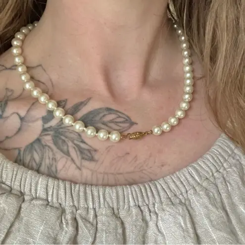 American Vintage Vintage “Imelda” White Pearl Necklace 18.5” Gold Marquis Fishhook Clasp Classic