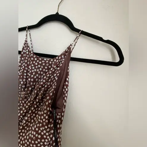 Vintage Cachet Spaghetti Strap Polka Dot Brown Beaded Maxi Dress, Size 4