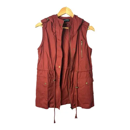 Zenana Outfitters Outfitters Hooded Utility Vest Drawstring Pockets Zip Women Size Small