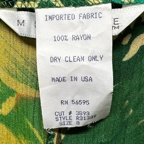 Melrose Vintage 80s Pants 8 Green Tropical Floral Wide Leg Crop Smocked Retro