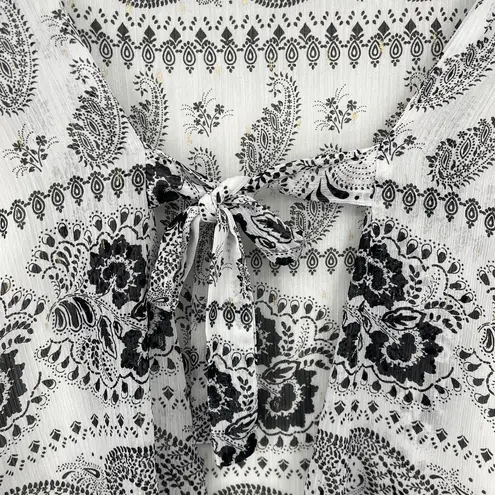 Marybelle Paisley Womens Top Sz 2X Y2K USA Boho Chiffon Flowy Festival Tie Back White