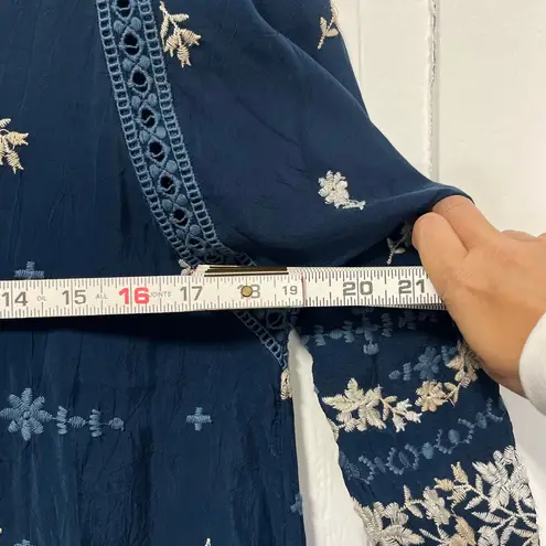 Johnny Was Abella blue embroidered 3/4 sleeves knee length boho dress size XS
