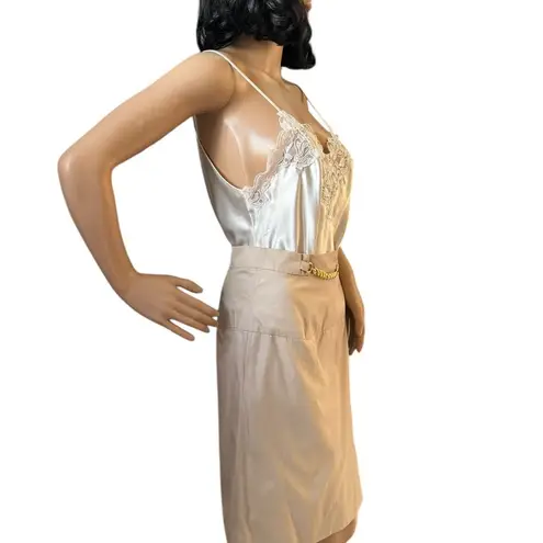 CELINE Paris Khaki pencil skirt with gold embellishments size 36 small