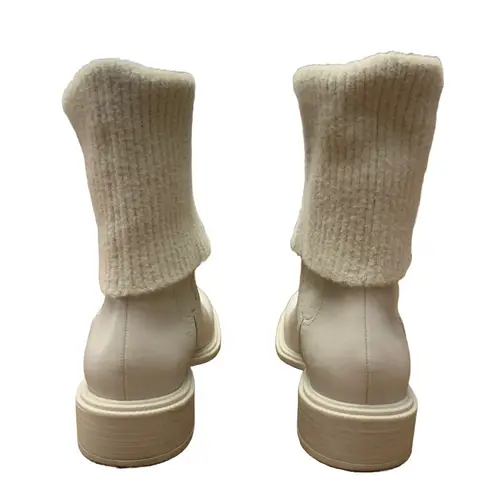 Charles and Keith GRAY LEATHER BLOCK HEEL MOTO BOOTS WITH SOCK STYLE LEG (36)