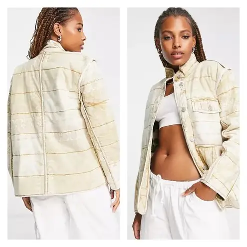 Free People NWT  Fade Out Quilted Utility Jacket L Tan