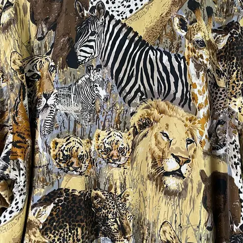 Vintage 80s Atlantic Beach 100% Silk Safari Animal Lightweight Bomber Jacket, XL Tan