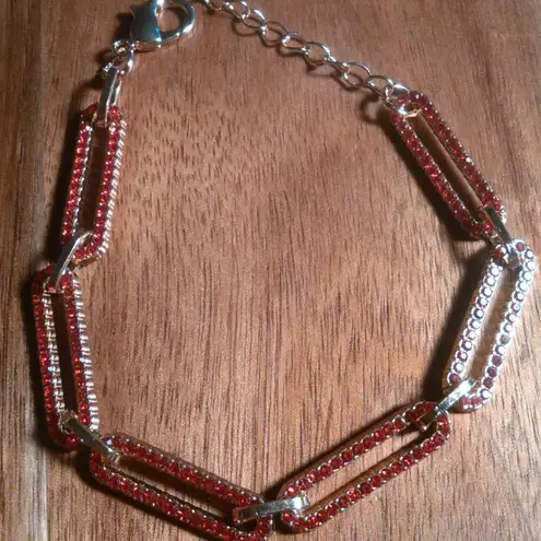 Red Austrian Crystal Paperclip Chain Goldtone Bracelet