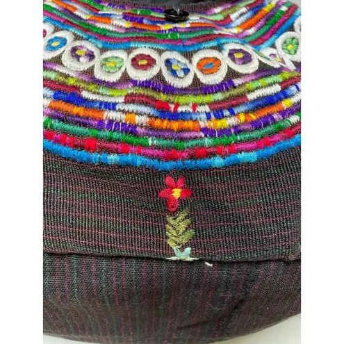 Handmade Metallic Embroidered Festival Bucket Shoulder Bag Black