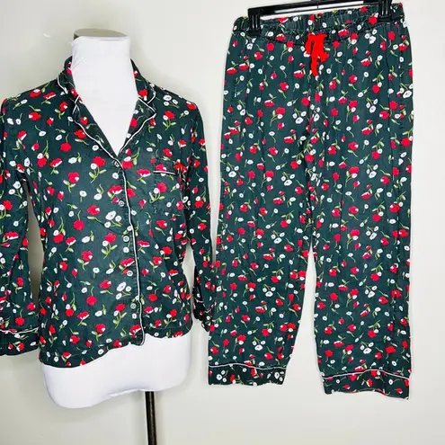 Victoria's Secret Pajama Set XS Gray Floral Matching 2 Piece Set Shirt & Pants